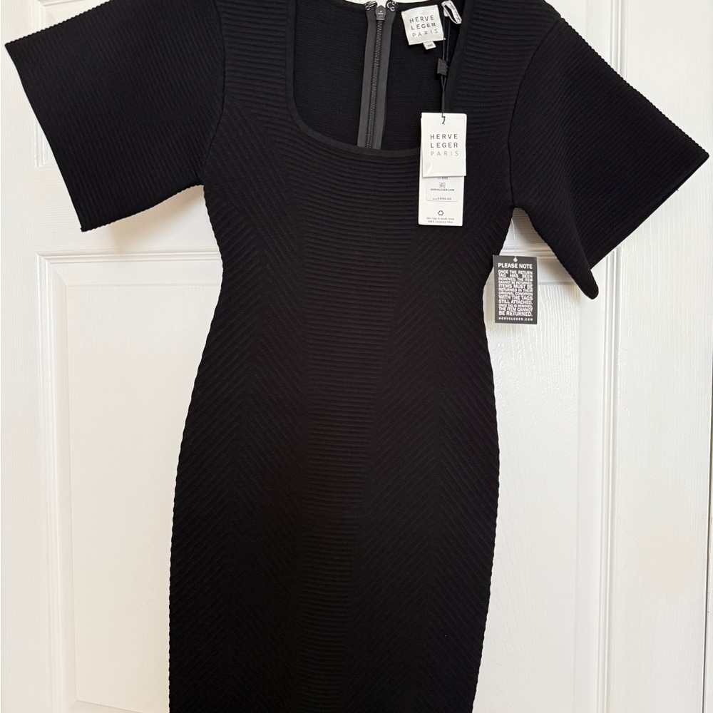 Herve Leger Black Flutter Sleeve Sheath Dress